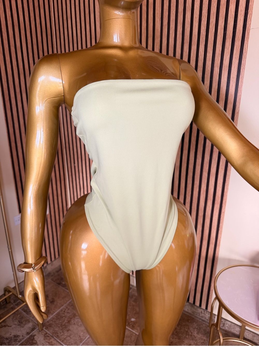 Fashion Nova Strapless One-Piece Swimsuit - Sage